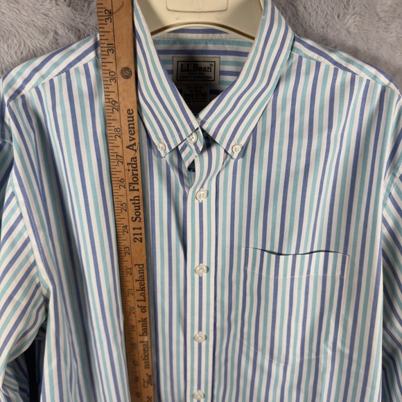 LLBean Mens M Striped Button Down Shirt Wrinkle Resistant Traditional Fit Blue - Picture 4 of 7
